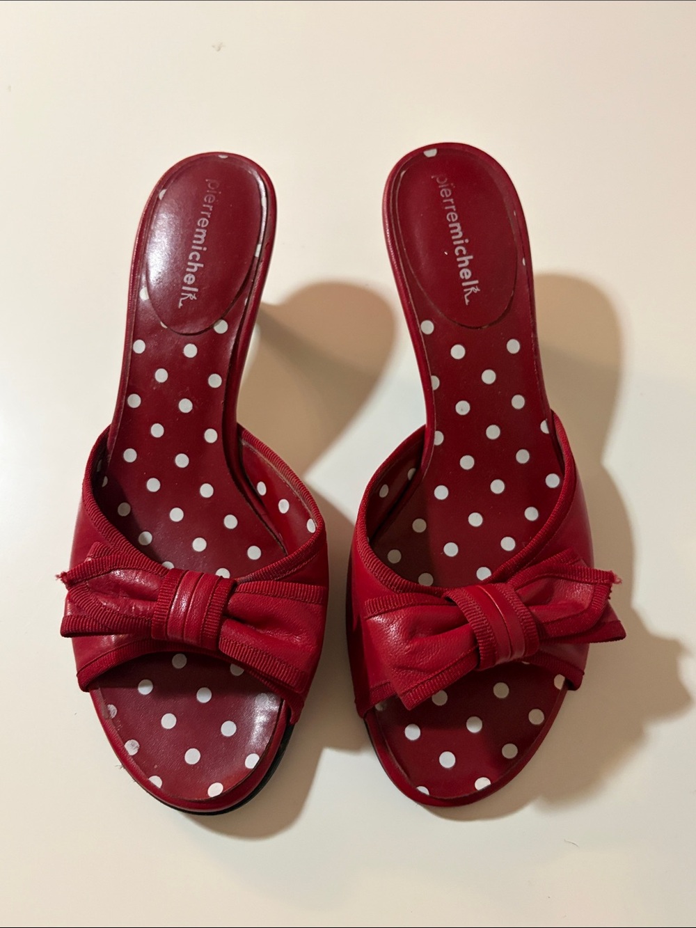 Red Polka Dot Kitten Heels with Bow detail